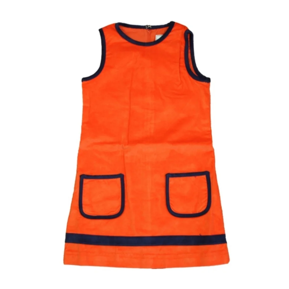Kids Dress Grace Shift Retro Mod Corduroy Pumpkin Orange & Navy Blue Girls 2T
